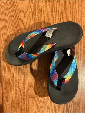 Chaco Black Sandals with Rainbow Tie-Dye Straps            *DISCOUNTED SHIPPING*